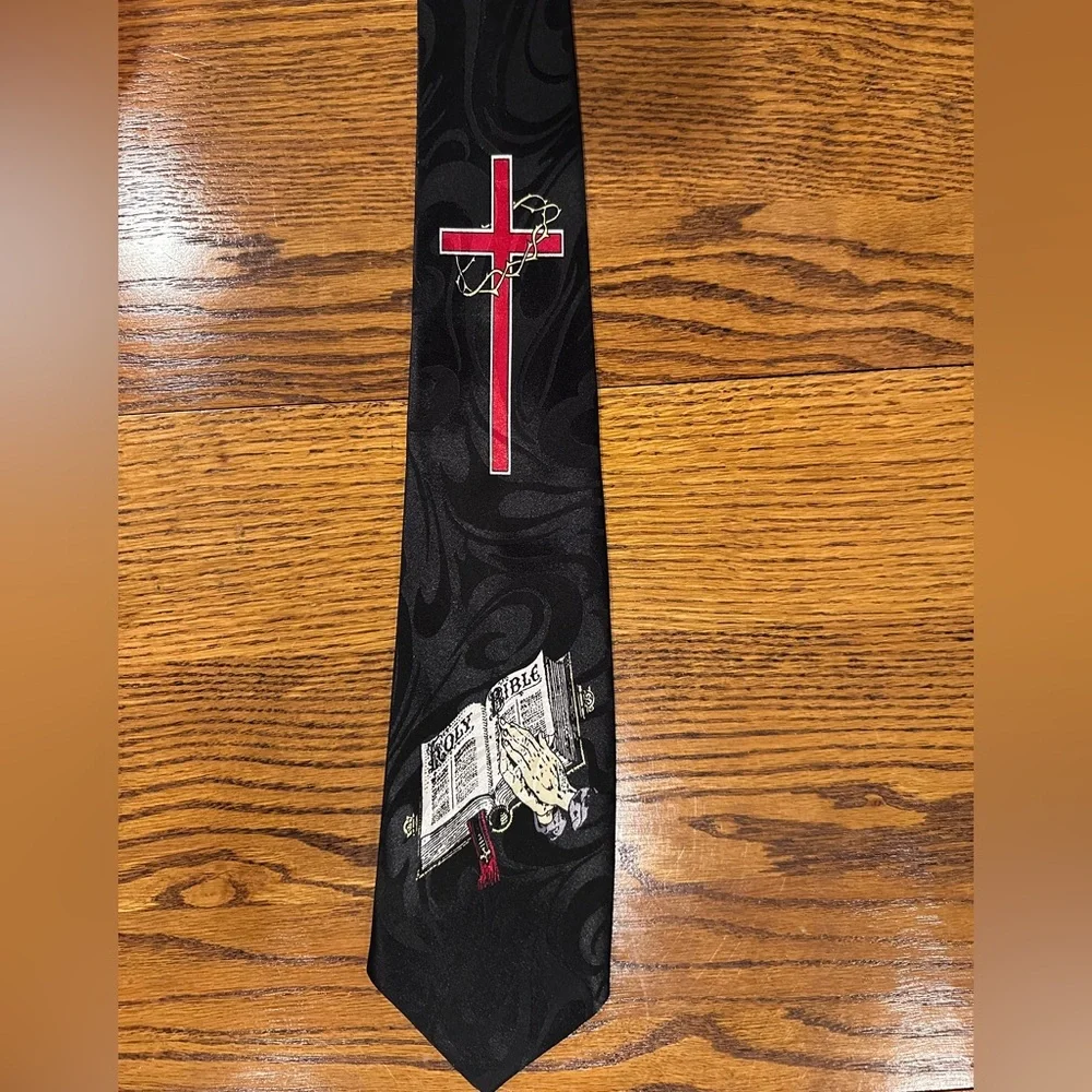 Black Tie with Red Cross and Bible Design